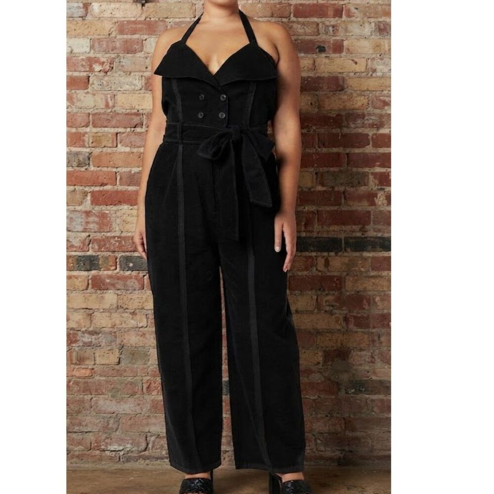Making the Cut Women's Standard Halter Deconstructed Jumpsuit- Black - SZ MEDIUM